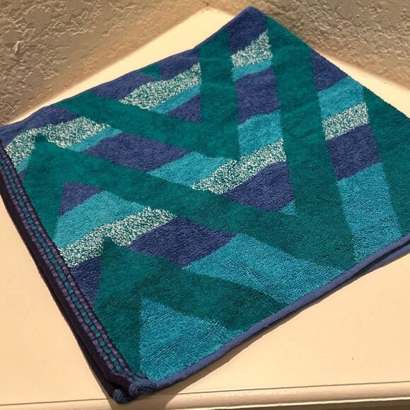 Yves Saint Laurent Decorative Hand Towel Teal Blue Geometric Maximalist Beachy - Picture 3 of 7